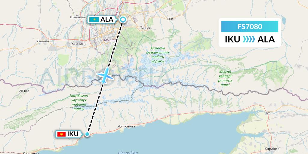 FS7080 Flyr Flight Map: Tamchy to Almaty