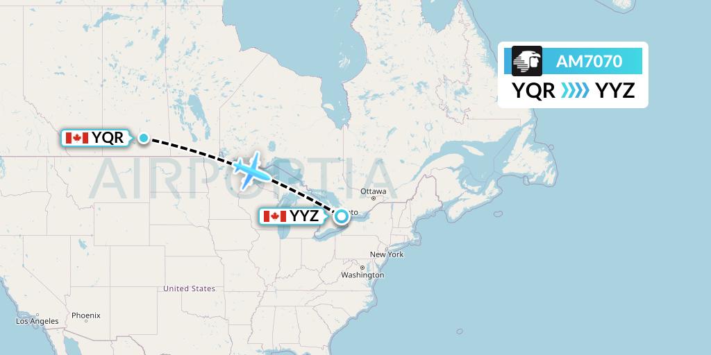 AM7070 Aeromexico Flight Map: Regina to Toronto