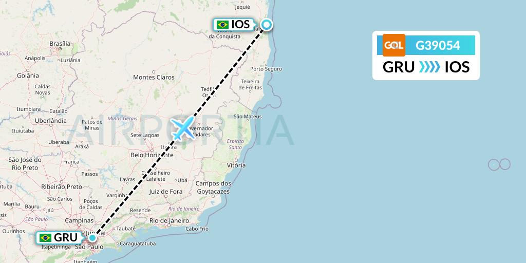 G39054 GOL Transportes Aeros Flight Map: Sao Paulo to Ilheus