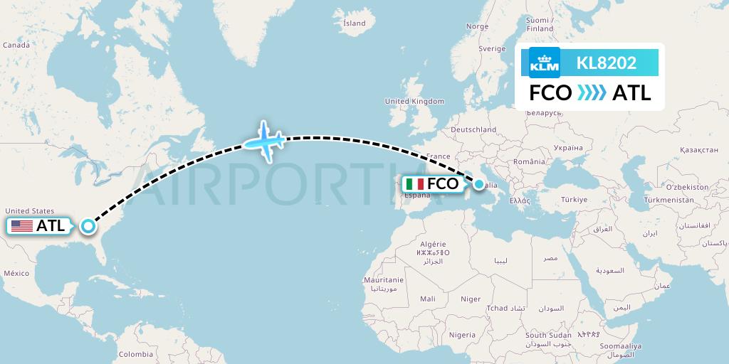 KL8202 KLM Flight Map: Rome to Atlanta