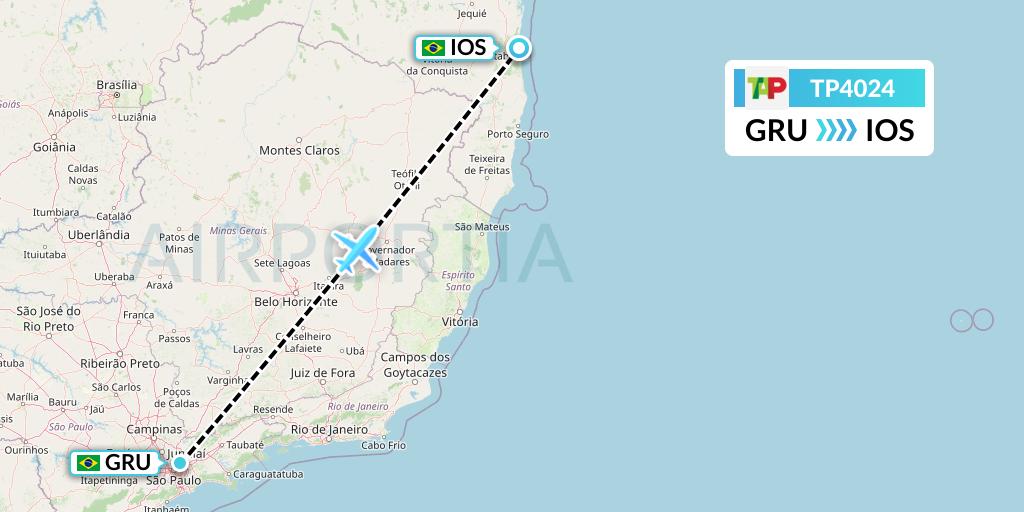 TP4024 TAP Portugal Flight Map: Sao Paulo to Ilheus