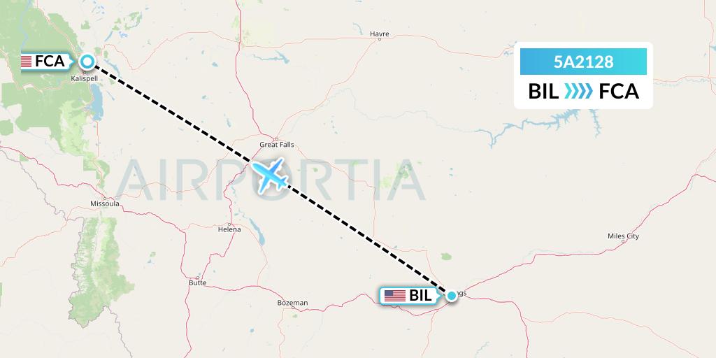 5A2128 Alpine Air Express Flight Map: Billings to Kalispell