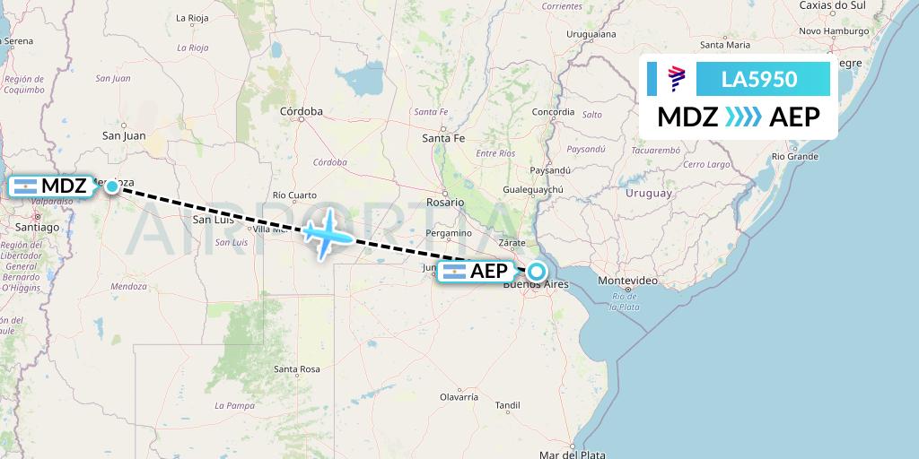 LA5950 LAN Airlines Flight Map: Mendoza to Buenos Aires