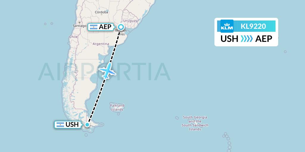 KL9220 KLM Flight Map: Ushuaia to Buenos Aires
