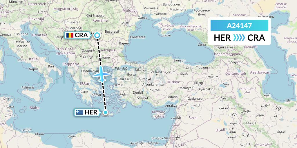 A24147 Anima Wings Aviation Flight Map: Heraklion to Craiova