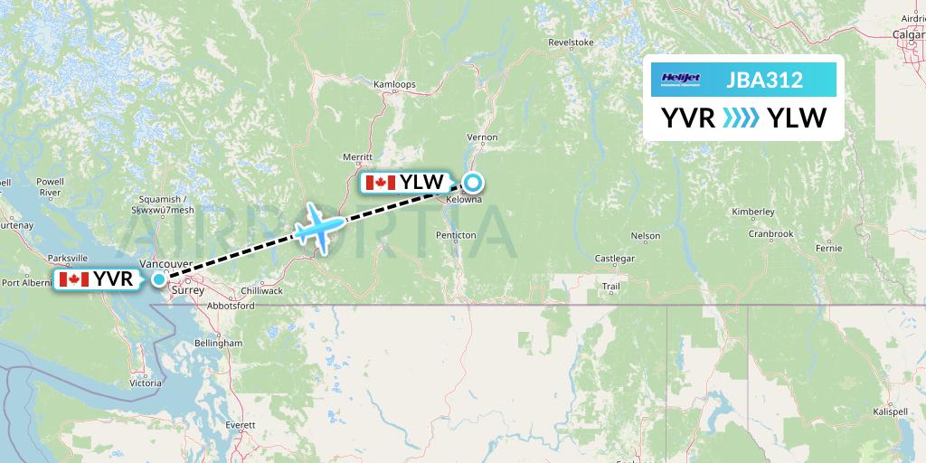 JBA312 Helijet International Flight Map: Vancouver to Kelowna
