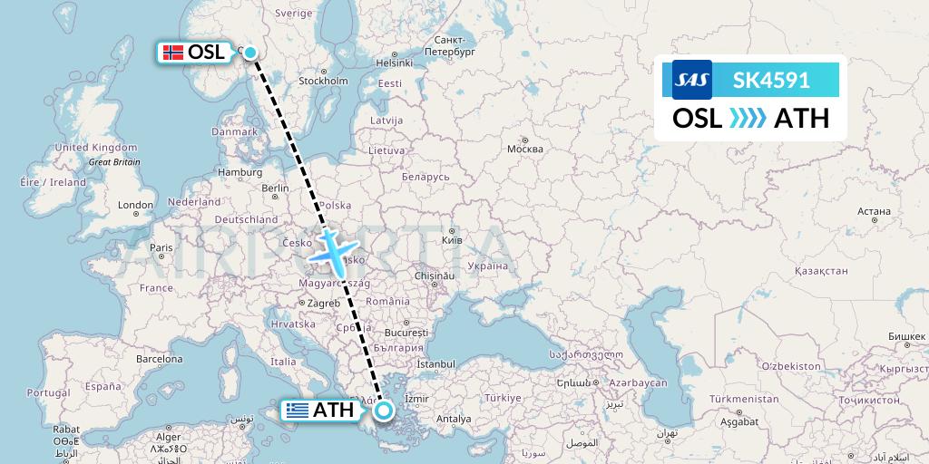 SK4591 SAS Flight Map: Oslo to Athens