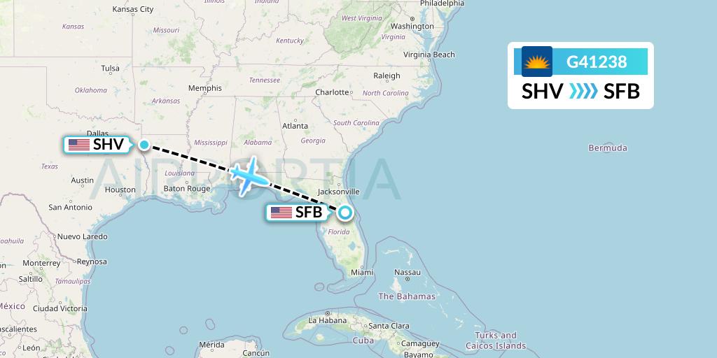 G41238 Allegiant Air Flight Map: Shreveport to Orlando
