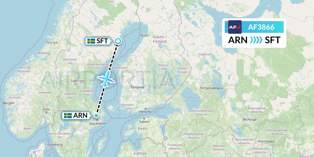 AF3866 Air France Flight Map: Stockholm to Skelleftea