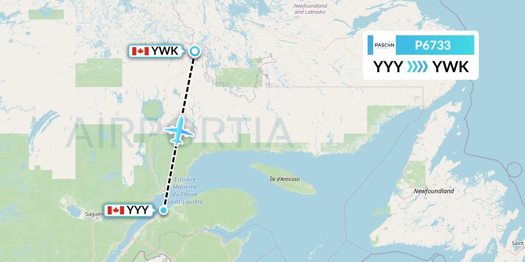 P6733 Pascan Aviation Flight Map: Mont-Joli to Wabush