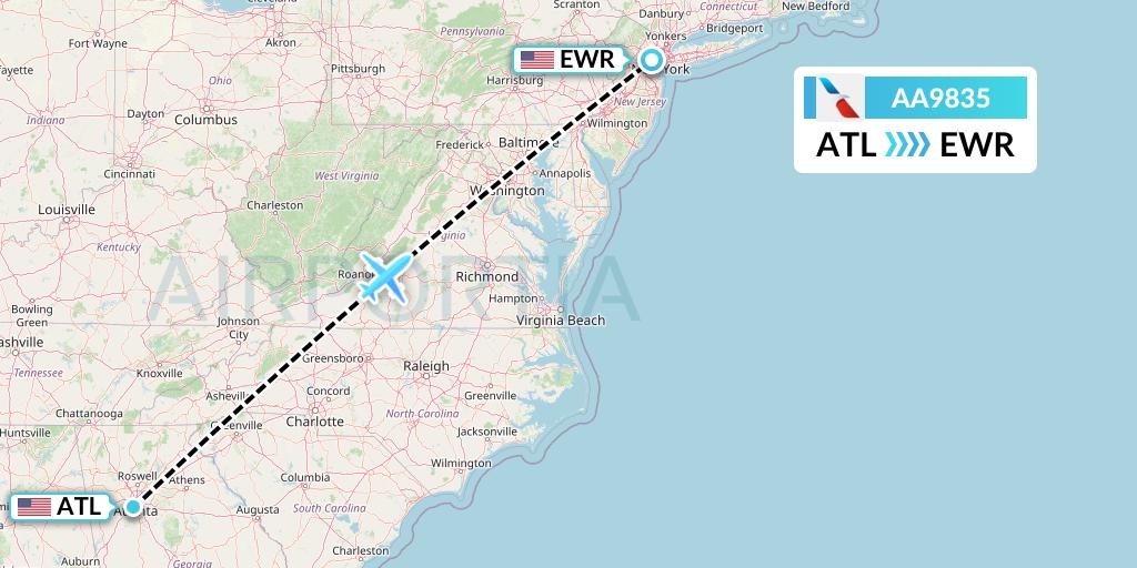 AA9835 American Airlines Flight Map: Atlanta to New York