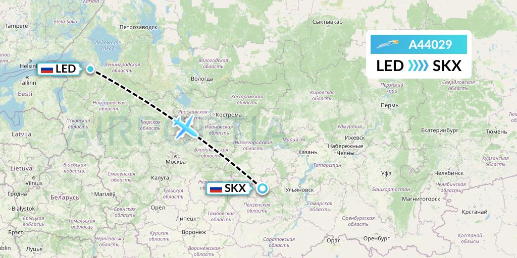 A44029 Azimuth Airlines Flight Map: St. Petersburg to Saransk