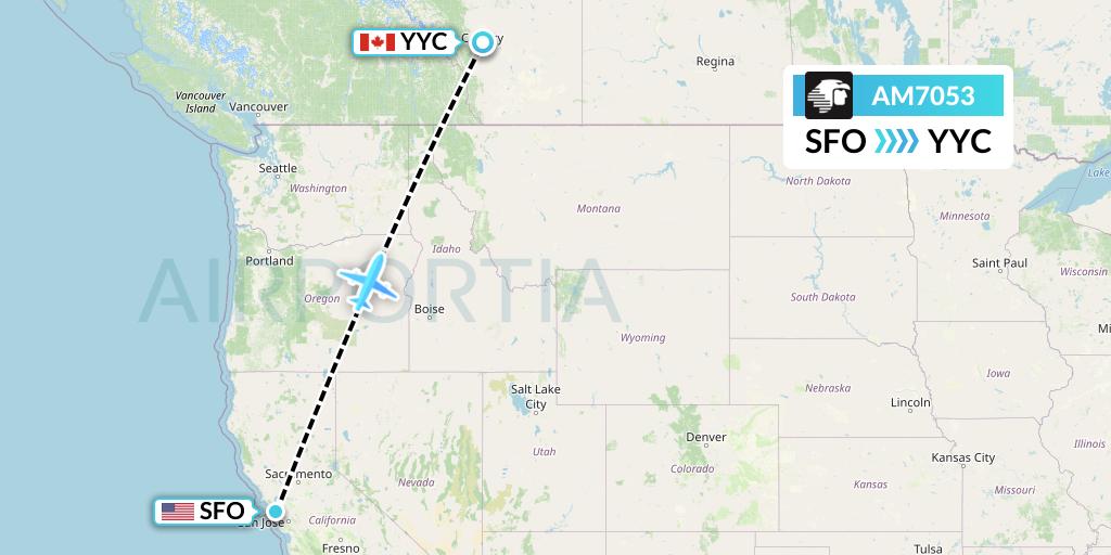 AM7053 Aeromexico Flight Map: San Francisco to Calgary