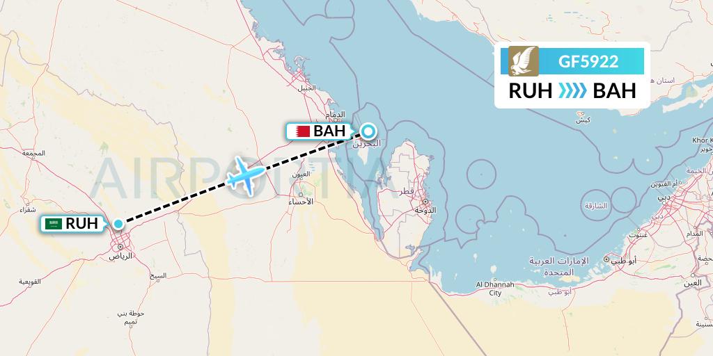 GF5922 Gulf Air Flight Map: Riyadh to Bahrain