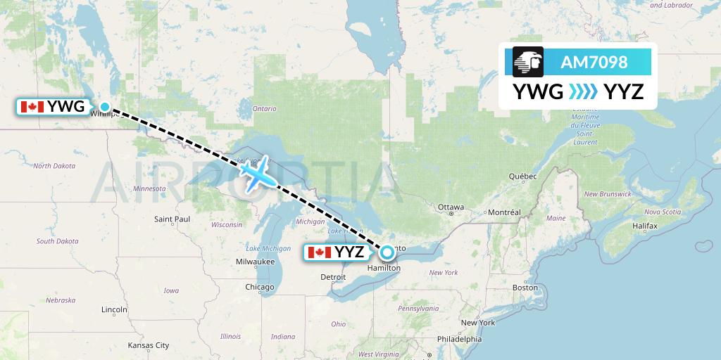 AM7098 Aeromexico Flight Map: Winnipeg to Toronto