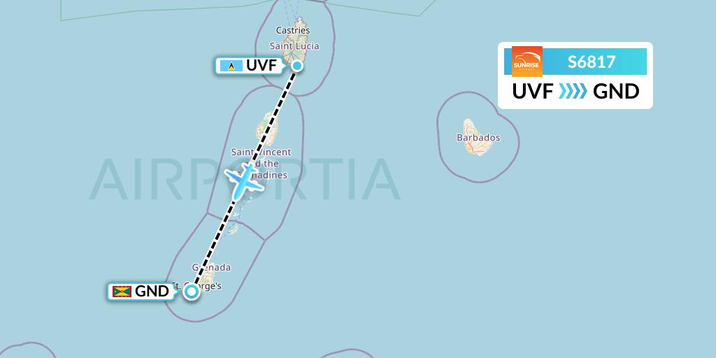 S6817 Sunrise Airways Flight Map: Vieux Fort to Point Salines