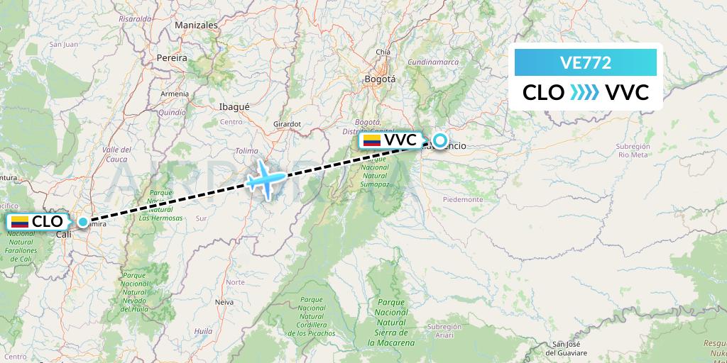 VE772 Easyfly Flight Map: Cali to Villavicencio