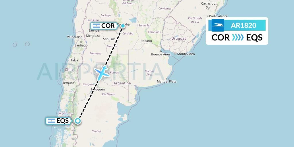 AR1820 Aerolineas Argentinas Flight Map: Cordoba to Esquel