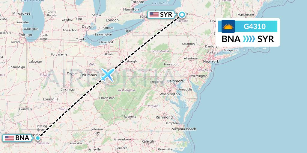 G4310 Allegiant Air Flight Map: Nashville to Syracuse