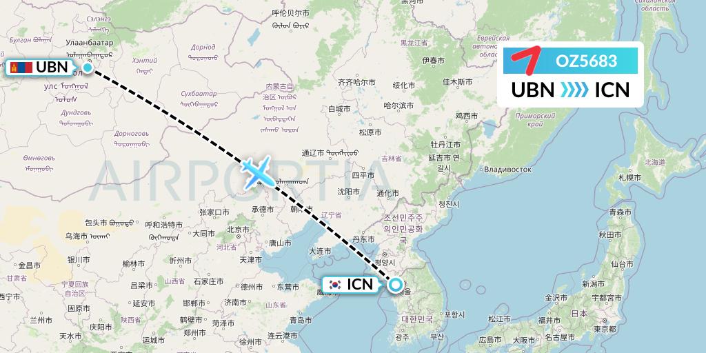 OZ5683 Asiana Airlines Flight Map: Ulan Bator to Seoul