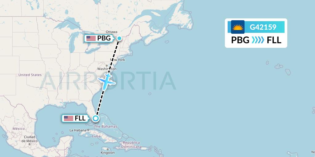 G42159 Allegiant Air Flight Map: Plattsburgh to Fort Lauderdale