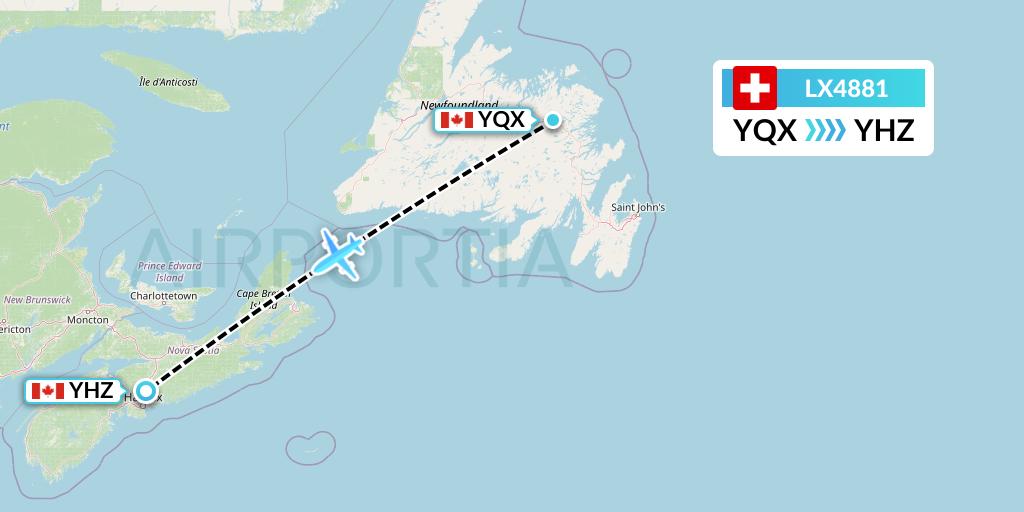 LX4881 Swiss Flight Map: Gander to Halifax
