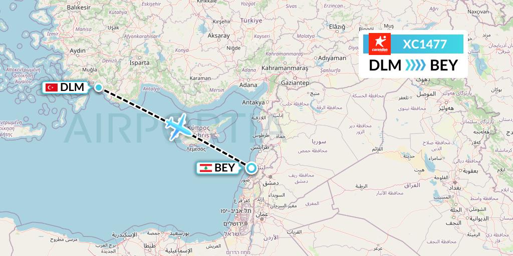 XC1477 Corendon Airlines Flight Map: Dalaman to Beirut