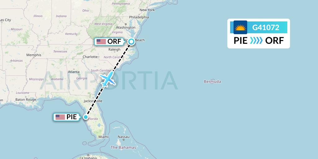 G41072 Allegiant Air Flight Map: St. Petersburg to Norfolk