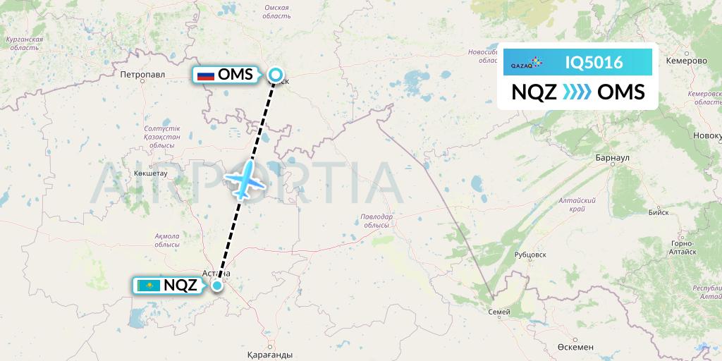 IQ5016 Qazaq Air Flight Map: Astana to Omsk