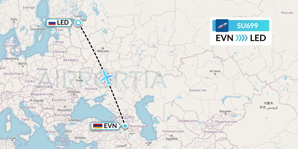 SU699 Aeroflot Flight Map: Yerevan to St. Petersburg