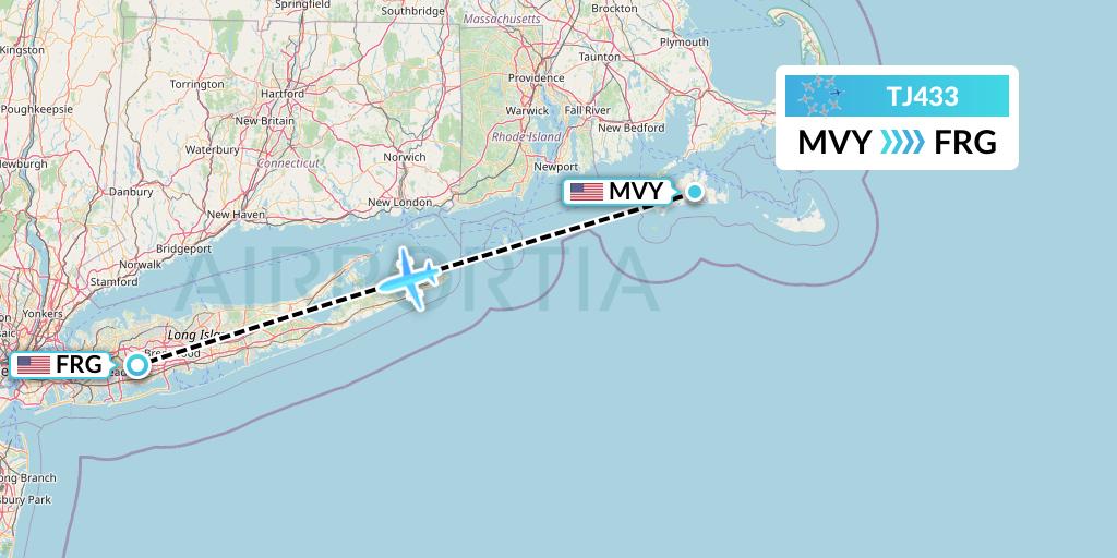 TJ433 Tradewind Aviation Flight Map: Martha's Vineyard to Farmingdale