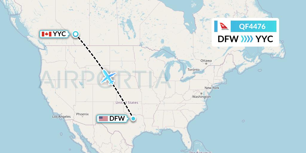 QF4476 Qantas Flight Map: Dallas to Calgary