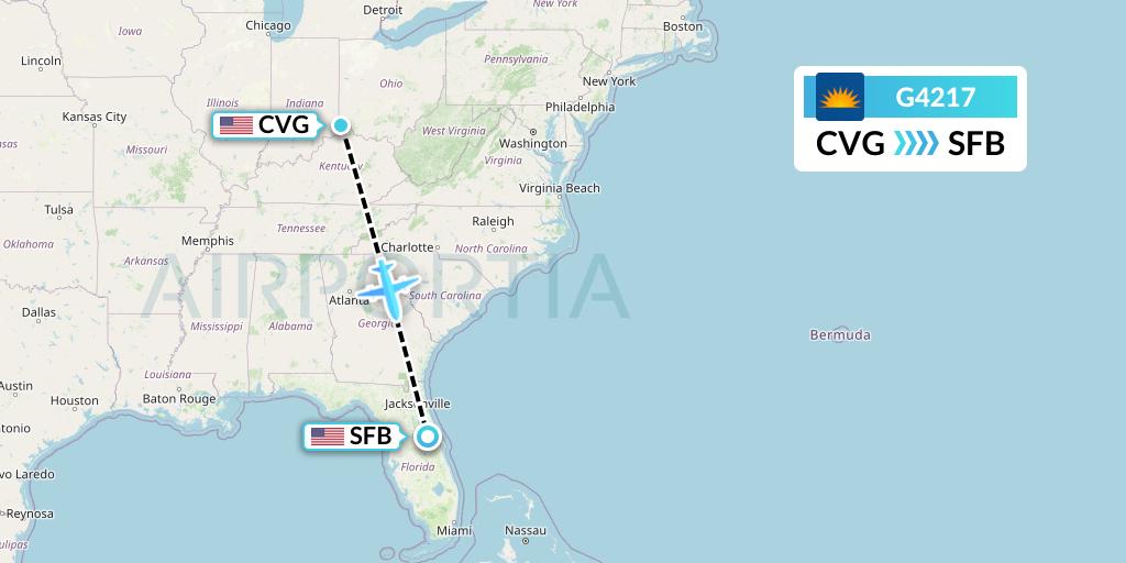 G4217 Allegiant Air Flight Map: Cincinnati to Orlando