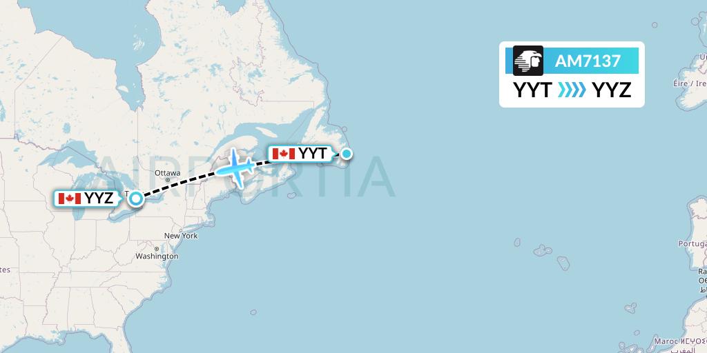 AM7137 Aeromexico Flight Map: St. John's to Toronto