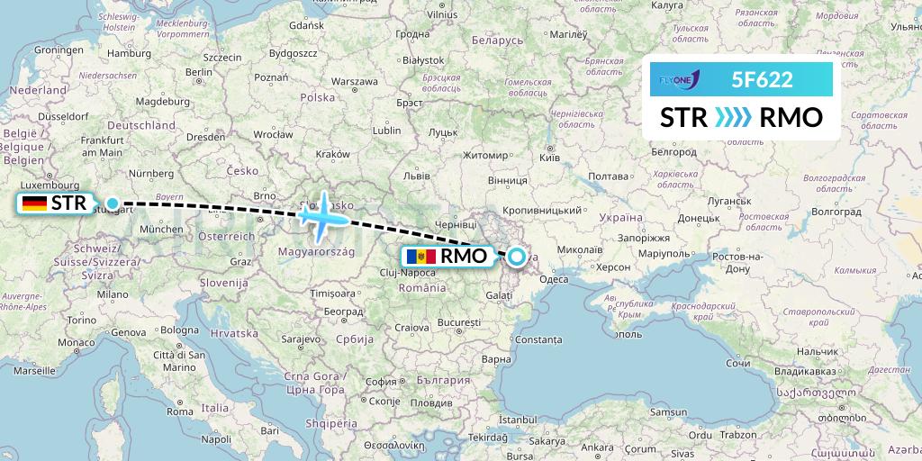 5F622 Fly One Flight Map: Stuttgart to Chisinau