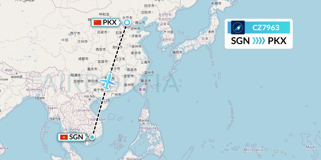 CZ7963 China Southern Airlines Flight Map: Ho Chi Minh City to Beijing