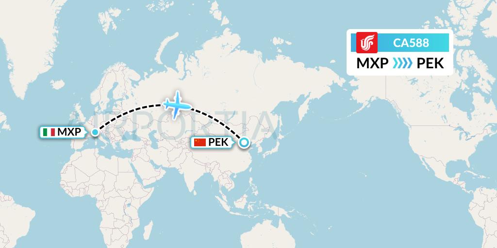 CA588 Air China Flight Map: Milan to Beijing