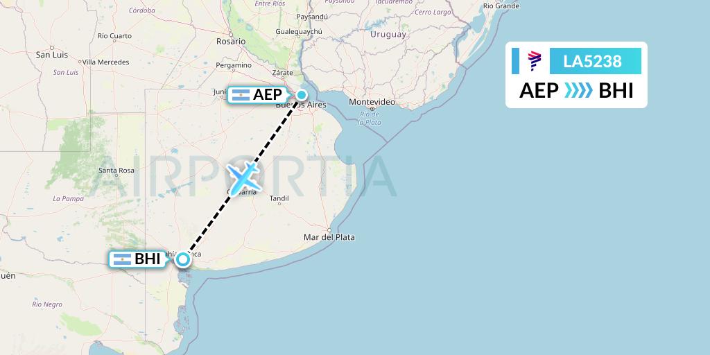 LA5238 LAN Airlines Flight Map: Buenos Aires to Bahia Blanca