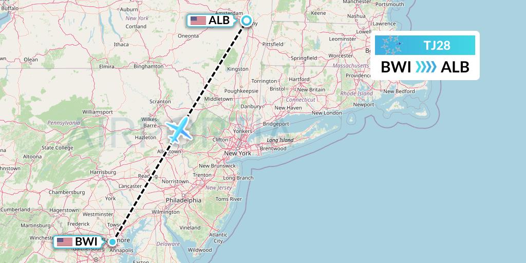 TJ28 Tradewind Aviation Flight Map: Baltimore to Albany