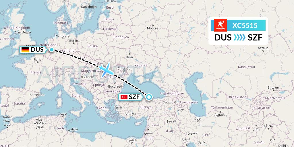 XC5515 Corendon Airlines Flight Map: Dusseldorf to Samsun