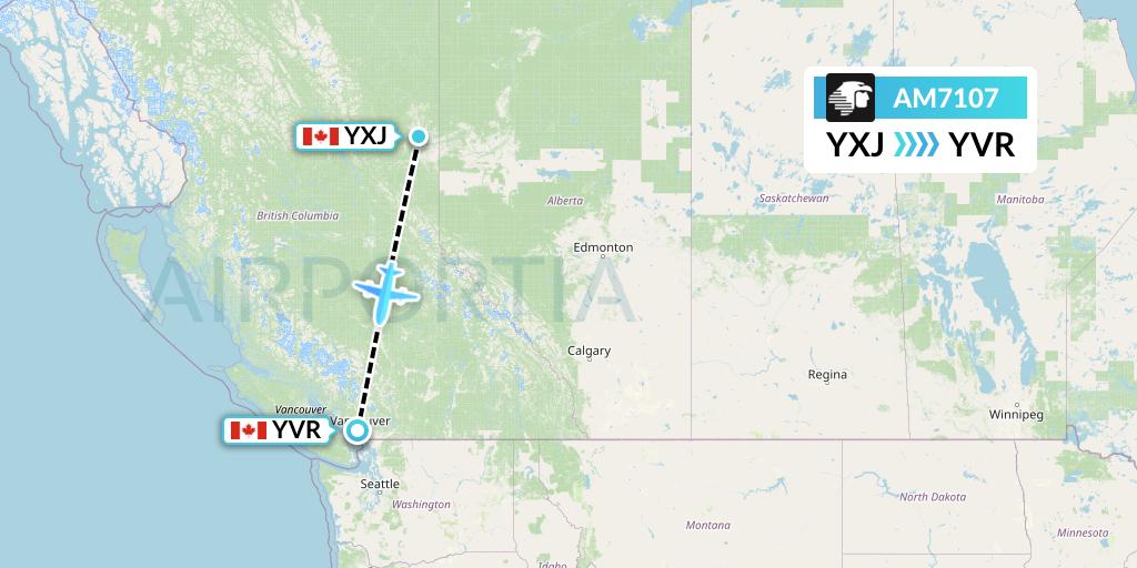 AM7107 Aeromexico Flight Map: Fort St. John to Vancouver