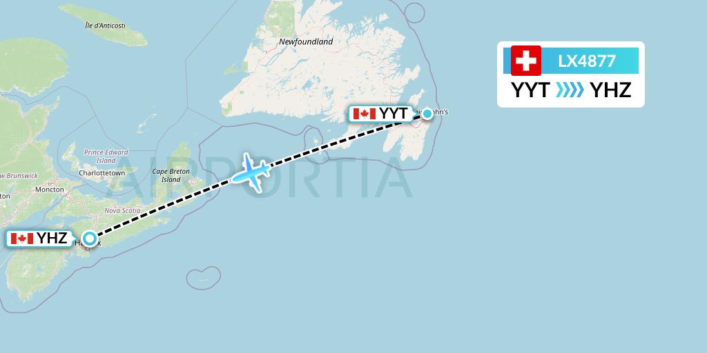 LX4877 Swiss Flight Map: St. John's to Halifax