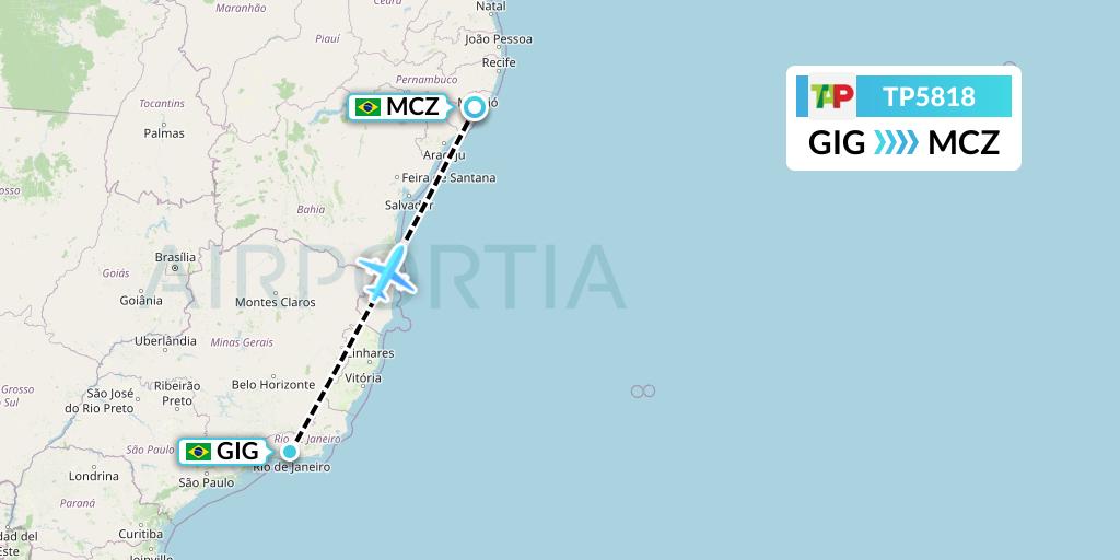 TP5818 TAP Portugal Flight Map: Rio de Janeiro to Maceio