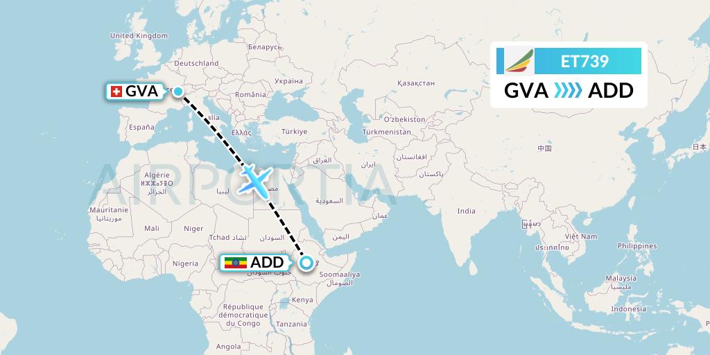 ET739 Ethiopian Airlines Flight Map: Geneva to Addis Ababa