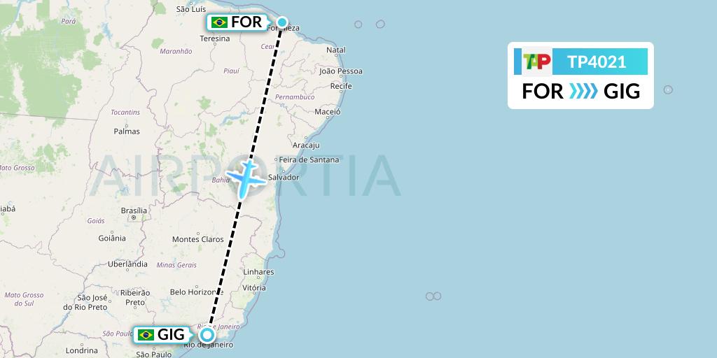 TP4021 TAP Portugal Flight Map: Fortaleza to Rio de Janeiro
