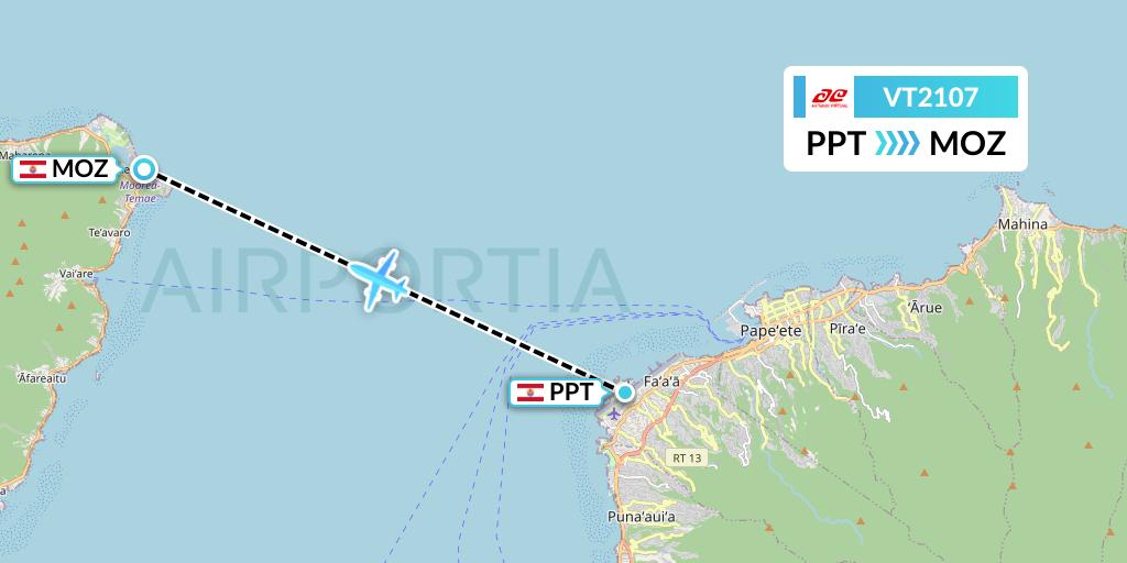 VT2107 Air Tahiti Flight Map: Papeete to Moorea