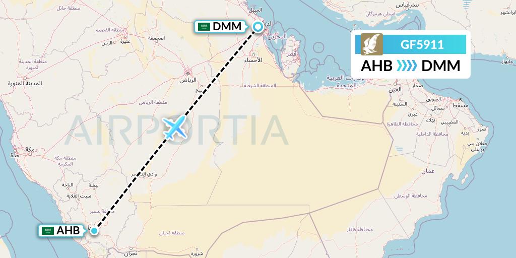 GF5911 Gulf Air Flight Map: Abha to Dammam