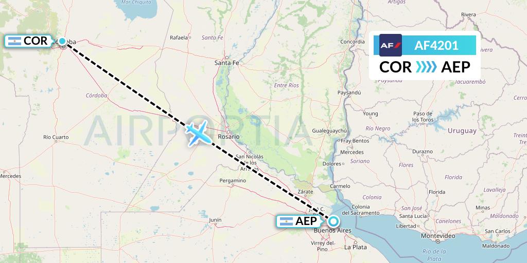 AF4201 Air France Flight Map: Cordoba to Buenos Aires