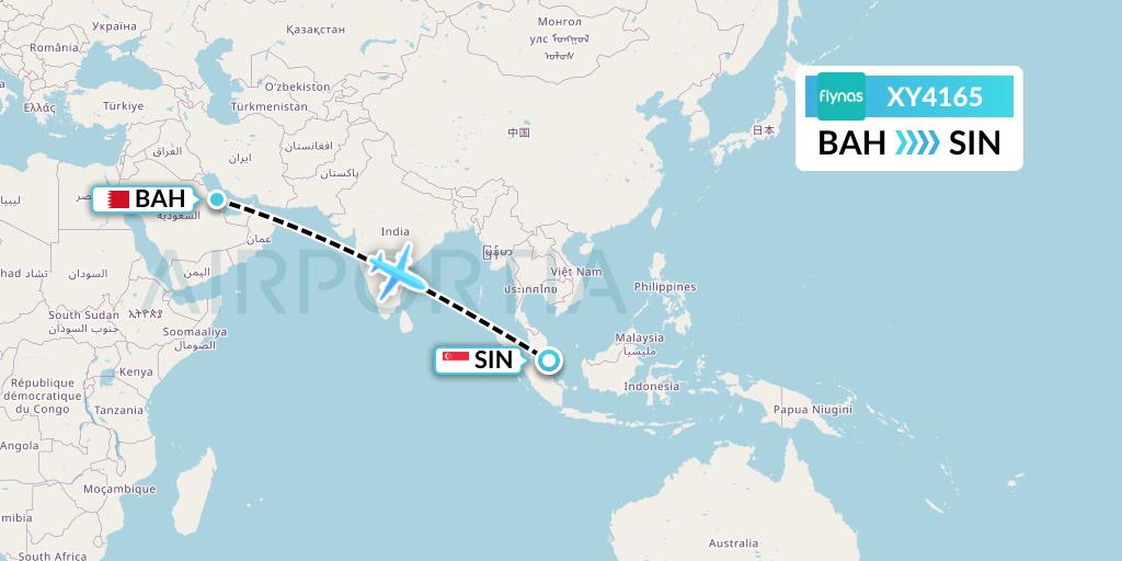 XY4165 Flynas Flight Map: Bahrain to Singapore