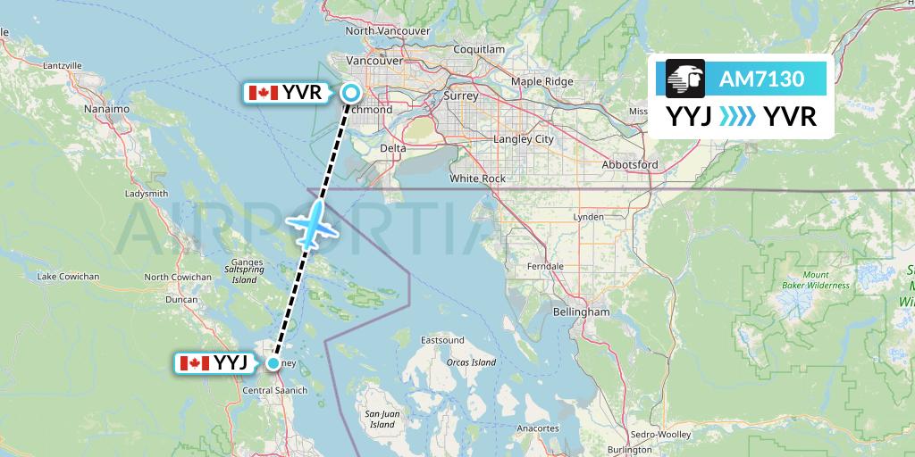 AM7130 Aeromexico Flight Map: Victoria to Vancouver